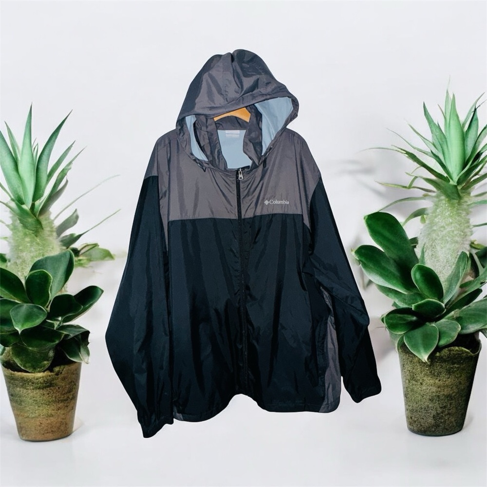 Columbia Men's Black and Gray Hooded Windbreaker